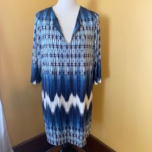 Blue Graphic Print Knit Dress